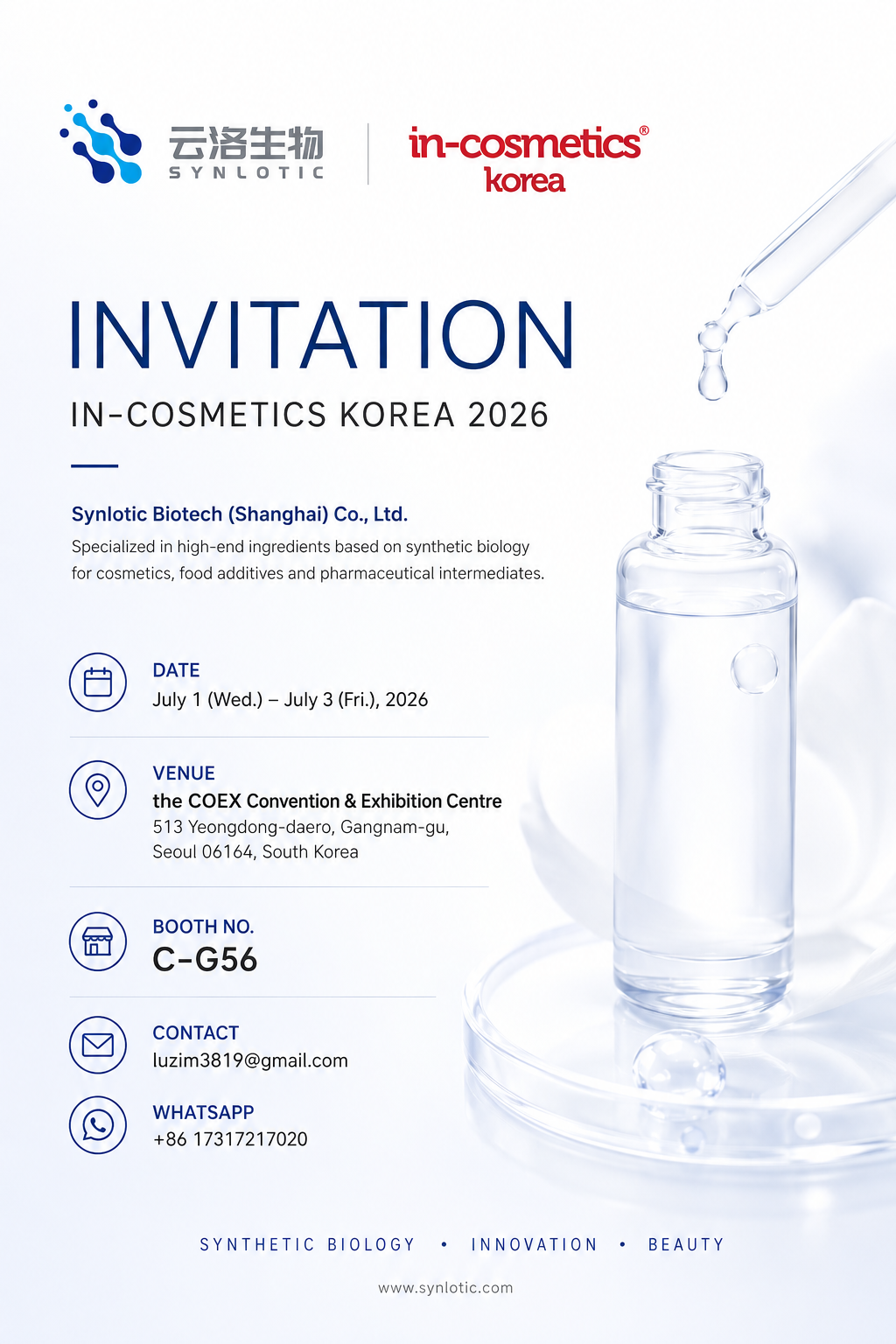 Synlotic Biotech presenterà ingredienti innovativi di biologia sintetica a In-Cosmetics Korea 2026 Synlotic Biotech presenterà ingredienti innovativi di biologia sintetica a In-Cosmetics Korea 2026